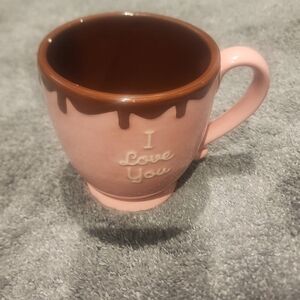 Pink "I Love You" Ceramic Mug with Brown Drip Accent